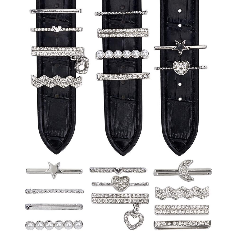9864 11Pcs Rhinestone Watch Charm Platinum Watch Band Charms Alloy Heart